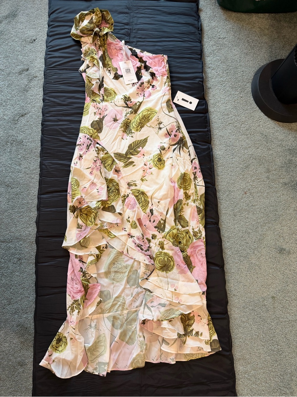 Grace Karin Pink & Green Floral One-Shoulder Ruffle Maxi Dress